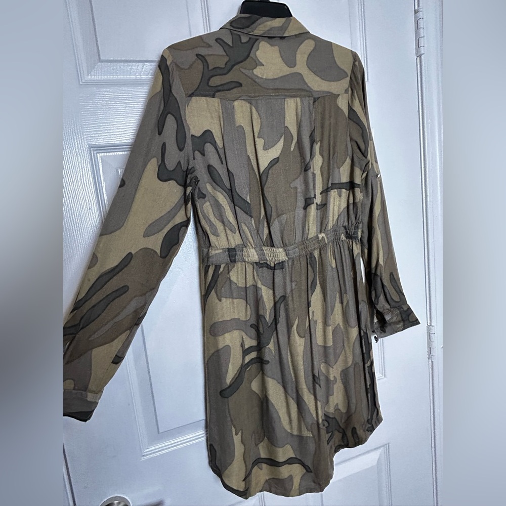 Japna Women’s Small Camo Shirt Dress Long Sleeve Button Front Tie Waist - Picture 3 of 14